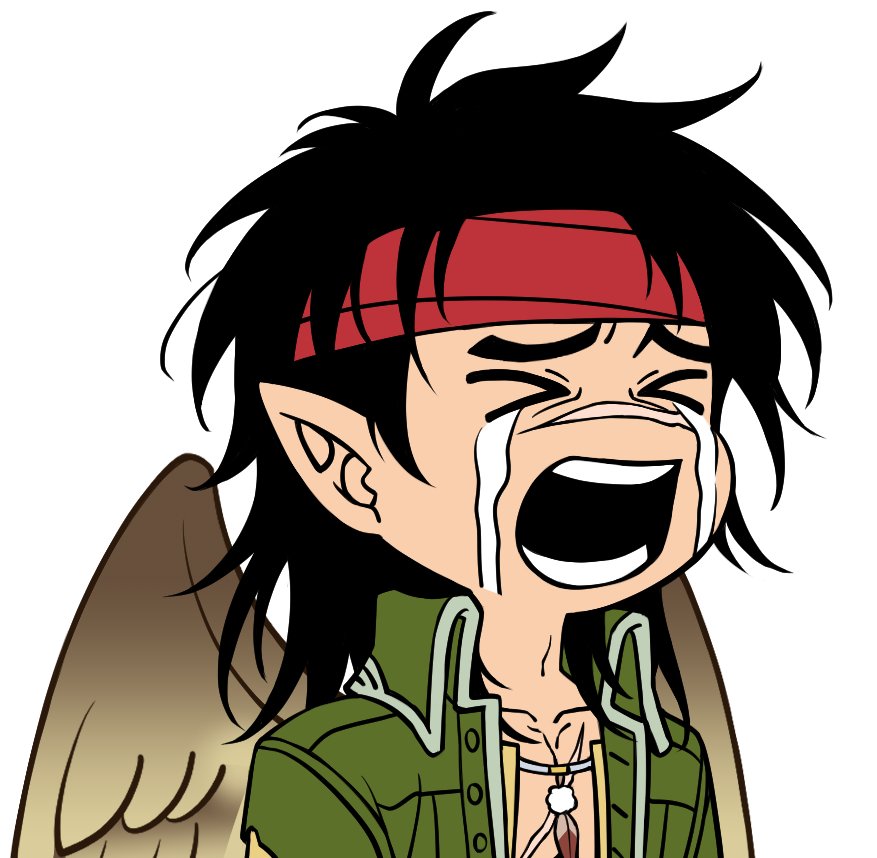 tellius forever, tibarn (fire emblem), fire emblem, fire emblem: radiant dawn, nintendo, 1boy, brown wings, cross scar, crying, feather necklace, feathered wings, headband, jewelry, male focus, marcille crying (meme), meme, necklace, open mouth, pectorals, red headband, scar, scar on chest, scar on face, solo, wings