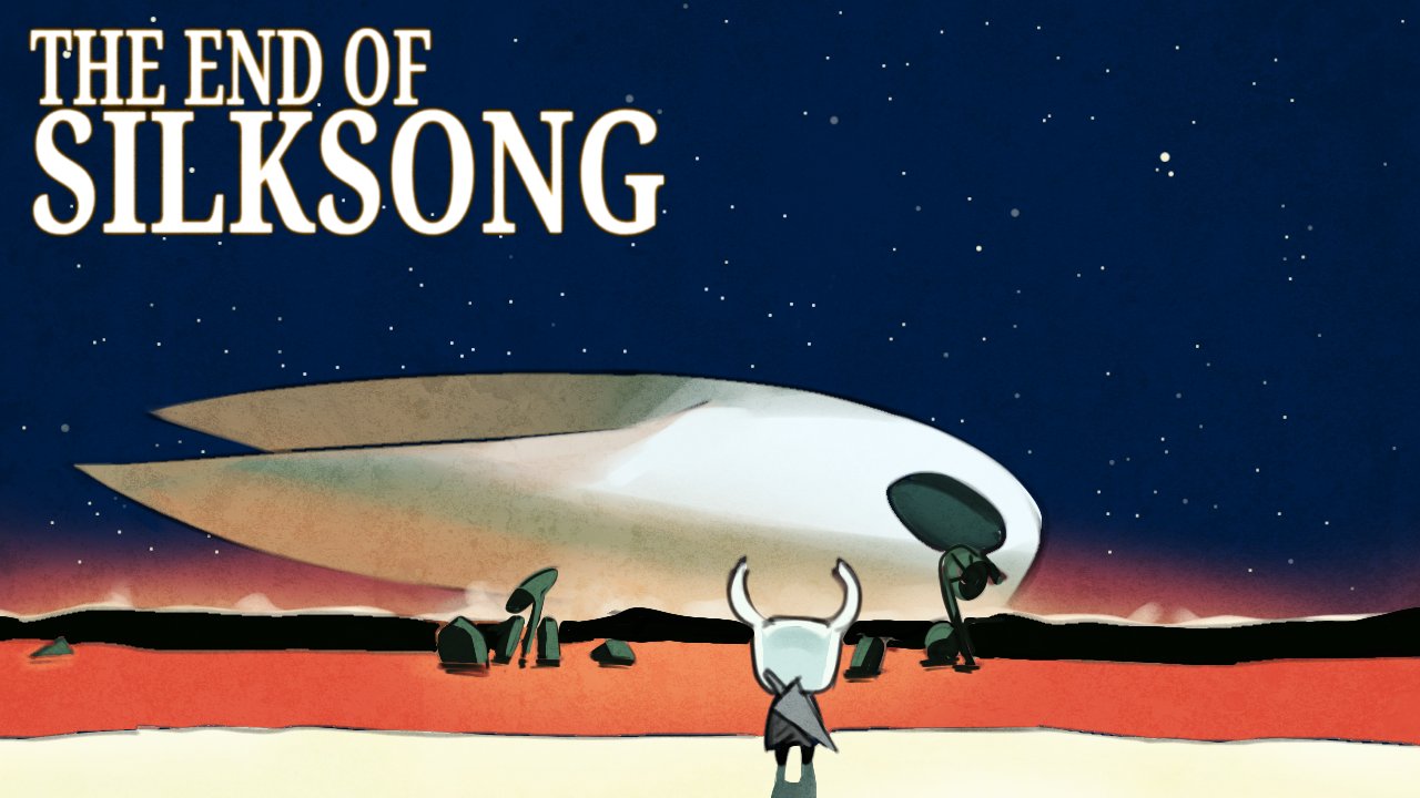 bdsans, hornet (hollow knight), knight (hollow knight), hollow knight, hollow knight: silksong, neon genesis evangelion, the end of evangelion, commentary, english commentary, 1girl, 1other, facing away, from behind, looking up, nail (hollow knight), night, night sky, parody, sky, standing, star (sky), starry sky, title parody, weapon, weapon on back