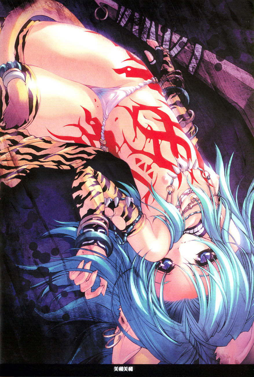 highres, animal ears, blue eyes, blue hair, cat ears, earrings, flat chest, galaxism blade, galaxist blade, gloves, jewelry, long hair, piercing, tattoo, thighhighs