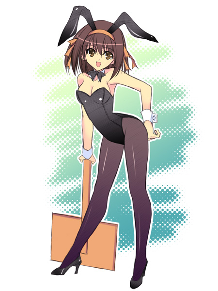 suzumiya haruhi, suzumiya haruhi no yuuutsu, 00s, animal ears, fake animal ears, pantyhose, playboy bunny, rabbit ears, short hair