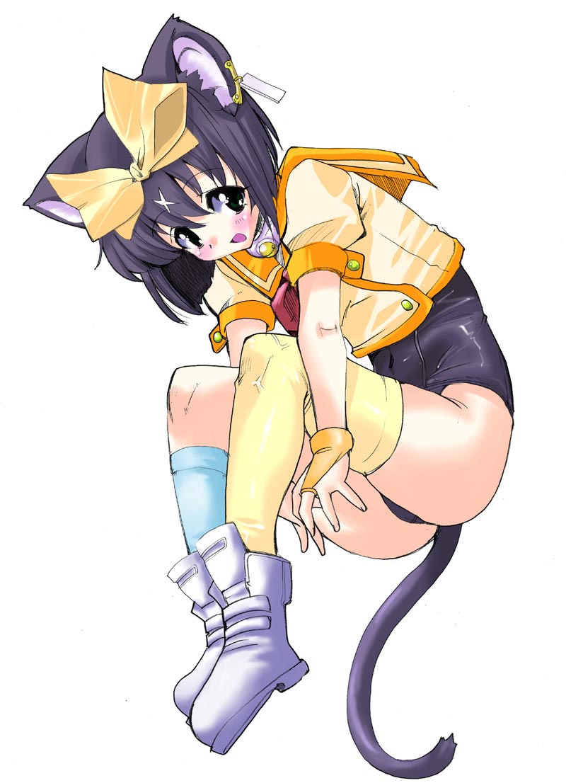 peke (to love-ru), animal ears, cat ears, cat tail, one-piece swimsuit, school swimsuit, socks, swimsuit, tail, thighhighs
