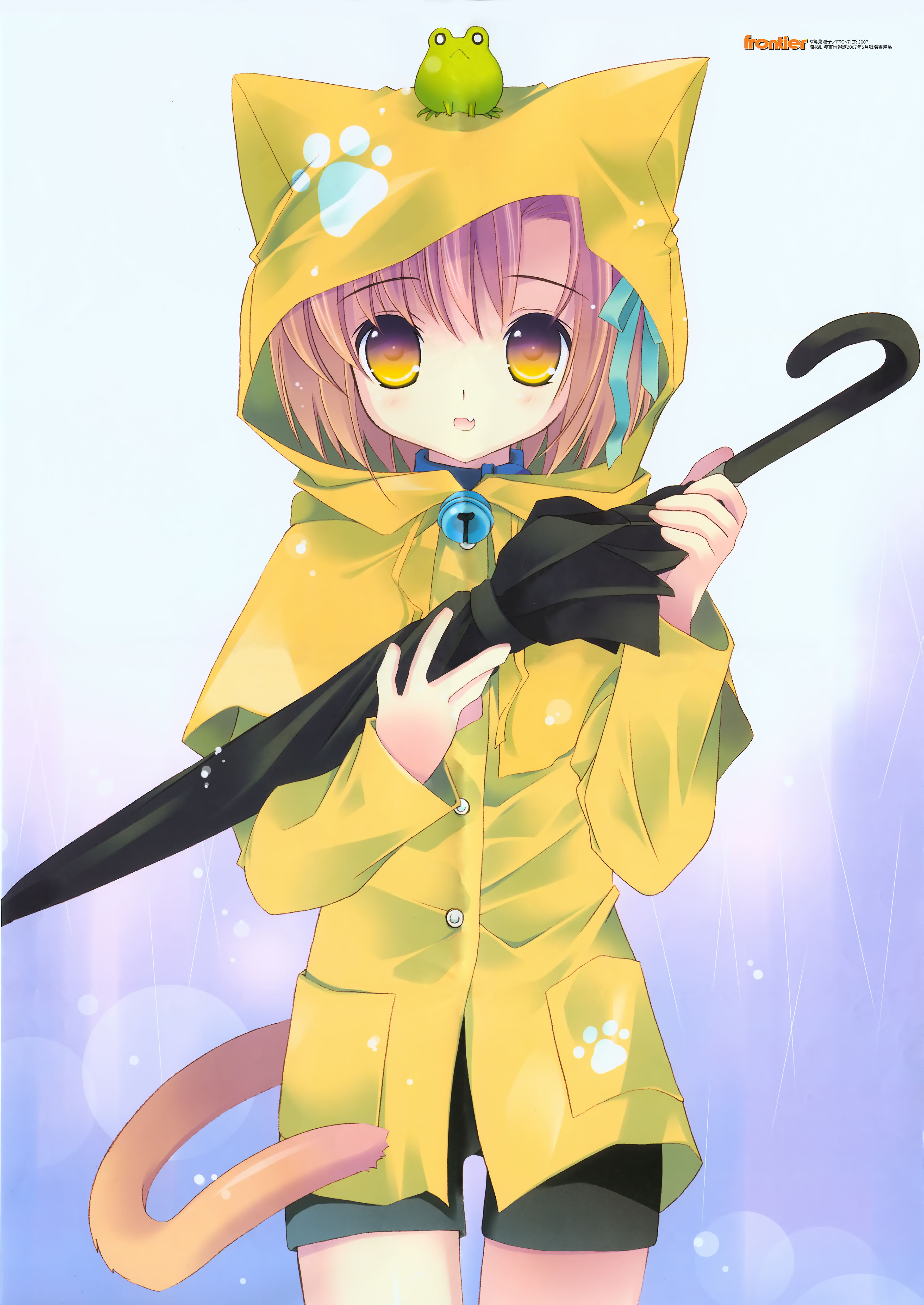 tokumi yuiko, absurdres, highres, tagme, animal ears, cat ears, raincoat, umbrella