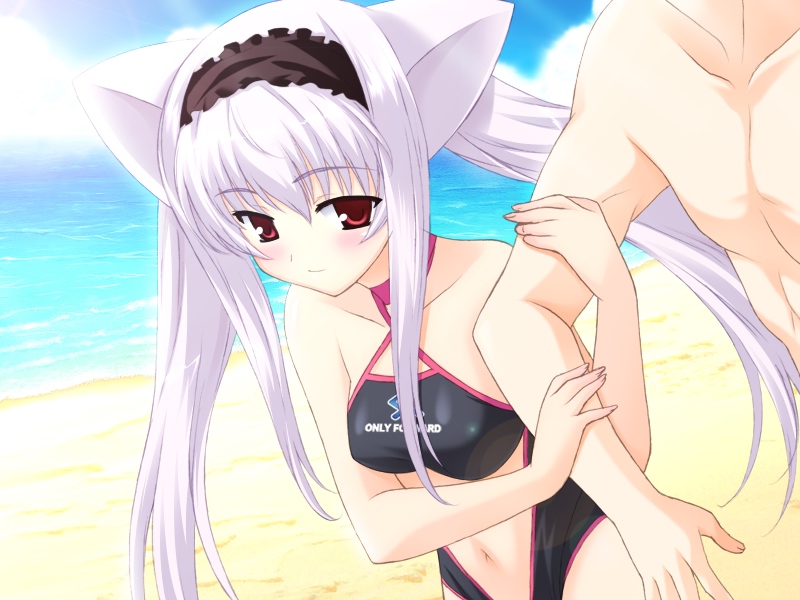 yokubari saboten, animal ears, bikini, blush, cat ears, long hair, rin fujimiya, swimsuit