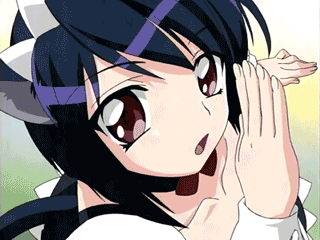sanada, ufo princess valkyrie, screencap, animated, animated gif, lowres, 00s, animal ears, blue hair, bow, brown eyes, cat ears, cuffs, maid, qvga, short hair