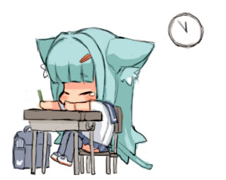 lowres, animal ears, blush, cat ears, chibi, denkishi, green hair, long hair, school uniform, serafuku, skirt, tears, thighhighs