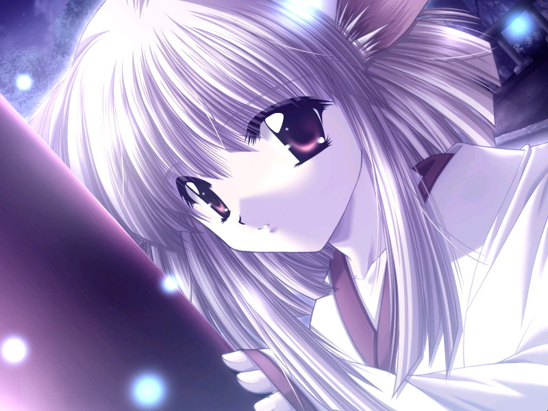 yamamoto kazue, onikagura, game cg, 1girl, animal ears, blonde hair, female focus, fox ears, japanese clothes, kimono, red eyes, solo
