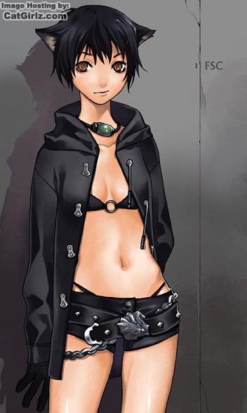 animal ears, belt, black hair, bra, brown eyes, cat ears, gloves, lingerie, short hair, shorts, underwear