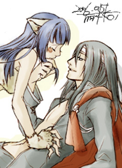 lowres, animal ears, blue hair, blush, cat ears, gloves, long hair