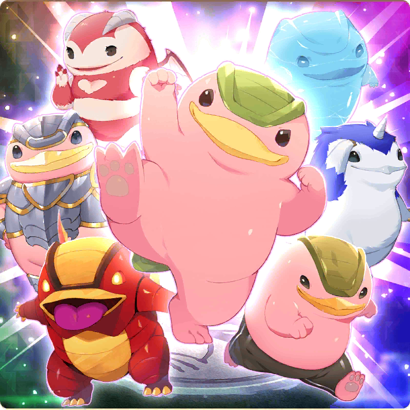 manna (monster farm), mocchi (monster farm), line: monster farm, monster farm, official art, armor, armorcchi (monster farm), beak, blue fur, draco mocchi (monster farm), fake penguin (monster farm), gelatine (monster farm), horns, mocchini (monster farm), monster, pink fur