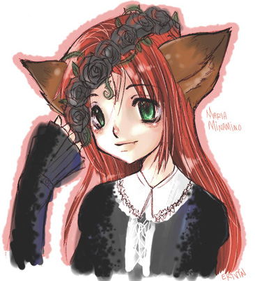 lowres, animal ears, cat ears, gothic lolita, green eyes, lolita fashion, long hair, red hair
