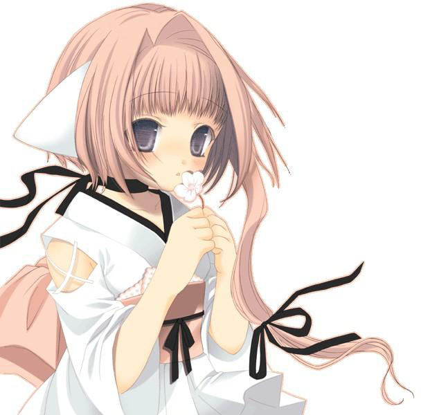 hinayuki usa, original, 1girl, animal ears, blue eyes, blush, bow, brown hair, cat ears, dress, female focus, flower, japanese clothes, kimono, long hair, obi, pink hair, purple eyes, ribbon, sash, solo