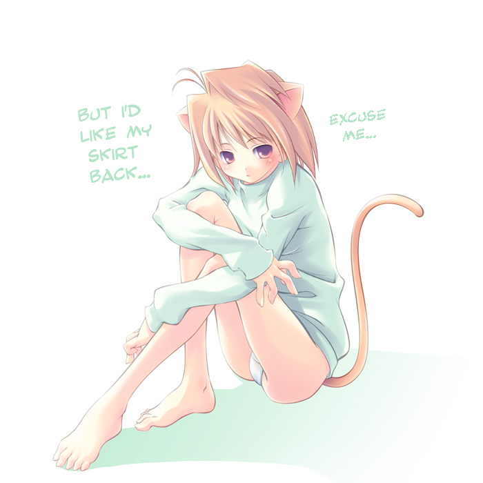 arc, arcueid brunestud, tsukihime, type-moon, 00s, animal ears, barefoot, blonde hair, cat ears, panties, red eyes, short hair, underwear