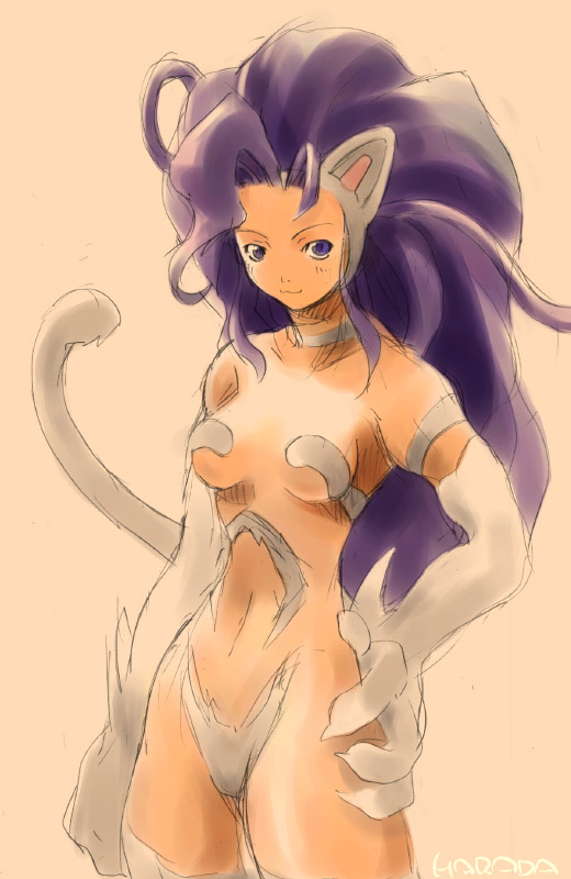 harada, felicia (darkstalkers), capcom, darkstalkers, :3, animal ears, blue eyes, blue hair, cat ears, game, long hair