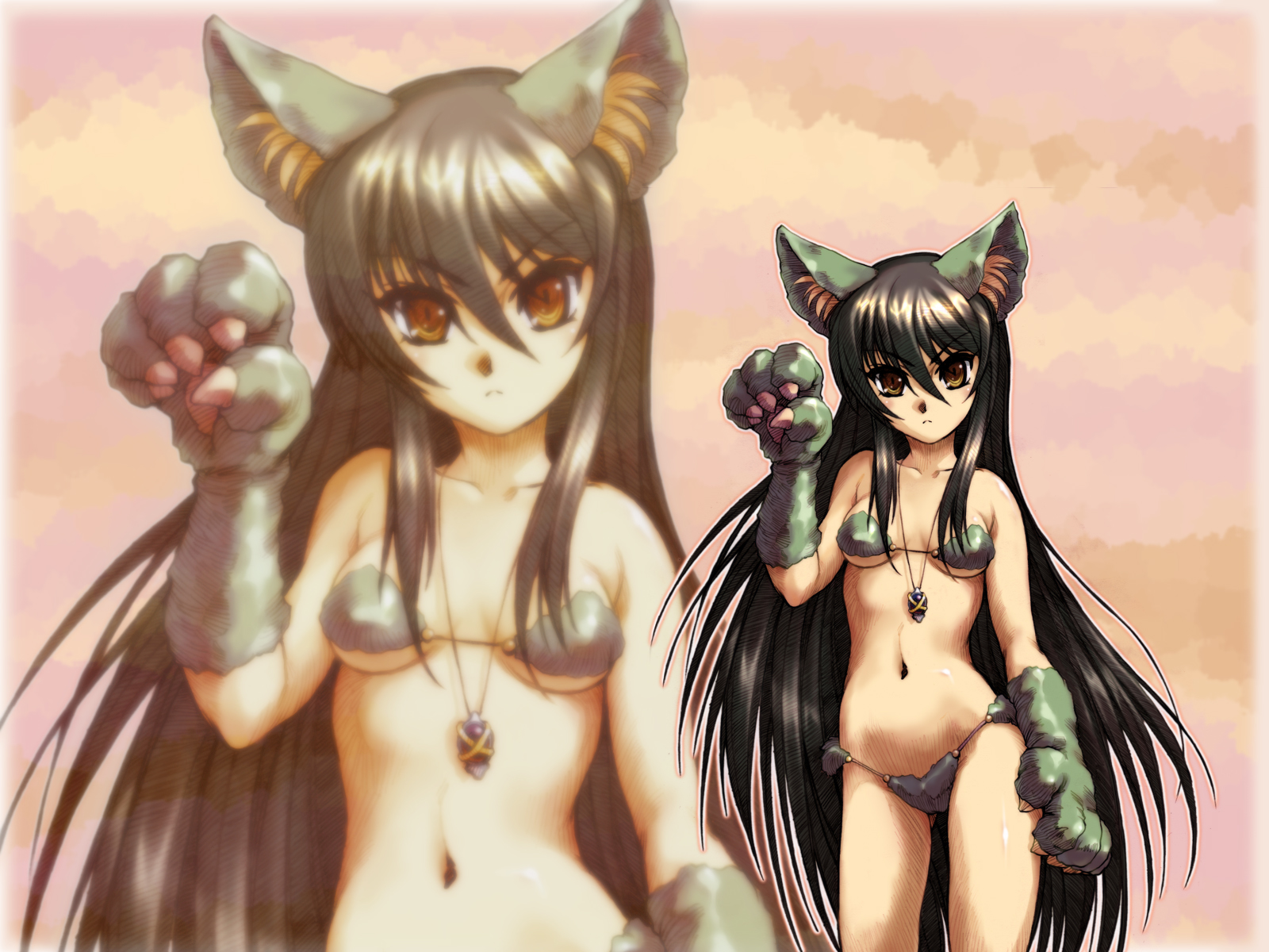 shana, shakugan no shana, highres, 00s, 1girl, animal ears, bikini, black hair, breasts, brown eyes, brown hair, cat ears, cowboy shot, female focus, navel, shanya, sns, swimsuit, tsundere, valalpa, zoom layer