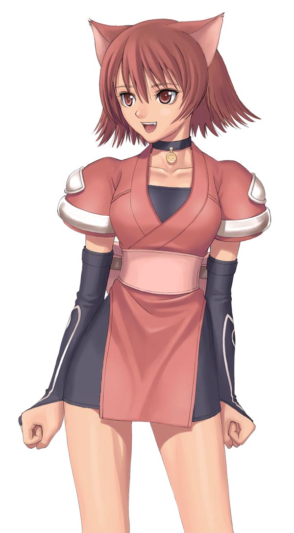 tony taka, mao (shining tears), sega, shining (series), shining tears, animal ears, brown eyes, brown hair, cat ears, choker, fang, ninja