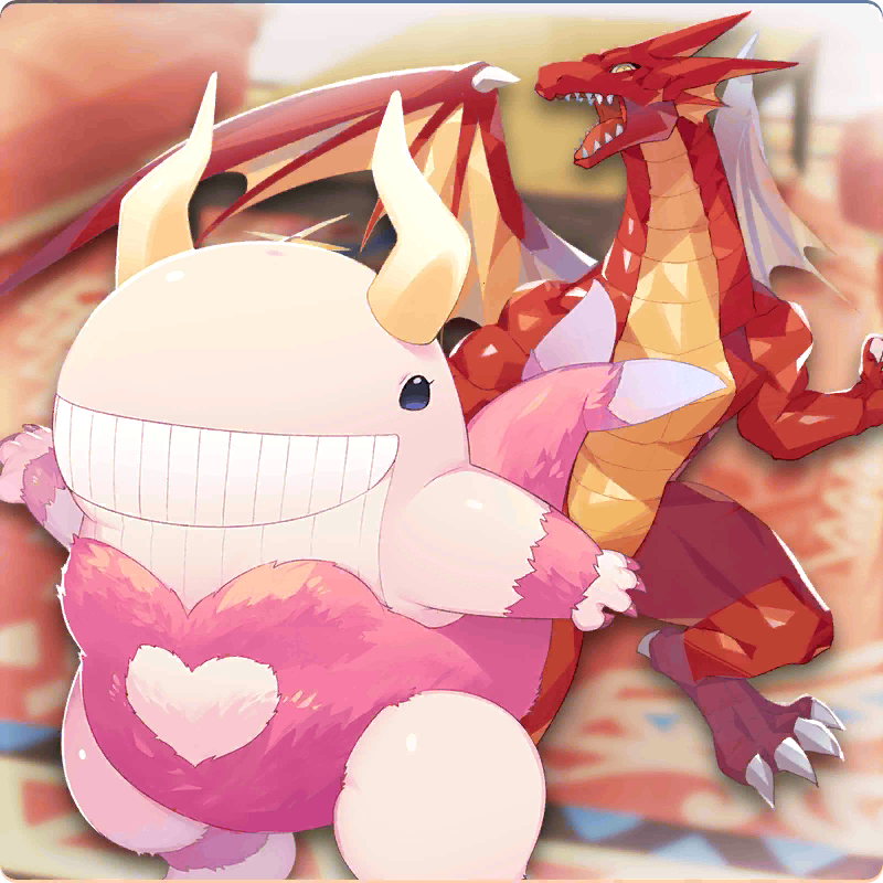 dragon (monster farm), zilla (monster farm), line: monster farm, monster farm, official art, dragon, fur bikini, horns, land whale, monster, pink zilla (monster farm)