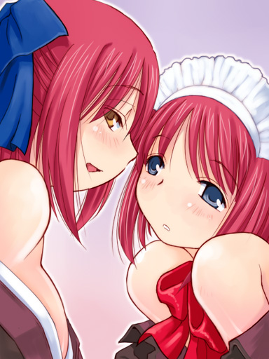 katatsuka kouji, hisui (tsukihime), kohaku (tsukihime), tsukihime, 00s, 2girls, bare shoulders, blue eyes, multiple girls, siblings, sisters, twins, yellow eyes