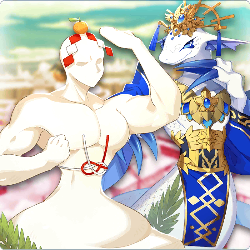 jell (monster farm), naga (monster farm), line: monster farm, monster farm, naga, official art, claws, food, fruit, jewelry, jyoka (monster farm), kagamimochi (monster farm), lamia, mandarin orange, monster, monster girl, scales