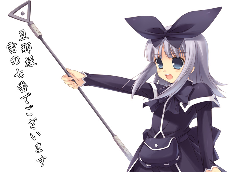 moriguchi yuu, coopa, druaga no tou, silver hair, translation request, blue eyes, gothic lolita, hair ribbon, lolita fashion, ribbon, solo