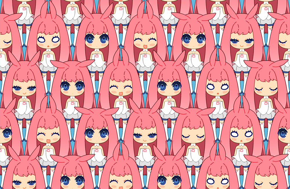 mao yu, bangumi girl, bangumi.tv, official art, official wallpaper, second-party source, 6+girls, antenna hair, aqua background, arms behind back, bare arms, bare shoulders, blue eyes, blush stickers, boots, closed eyes, closed mouth, coat dress, deformed, detached collar, dress, dual persona, eyelashes, facing viewer, flat color, full body, grey romper, happy, high-low dress, legs apart, long hair, looking at viewer, lowered eyelids, mascot, multiple expressions, multiple girls, no nose, one eye closed, open mouth, print boots, print dress, romper, side-by-side, simple background, smile, standing, straight-on, straight hair, strapless, strapless dress, surprised, tareme, television print, thigh boots, tongue, triangle mouth, variations, very long hair, white dress, white eyes