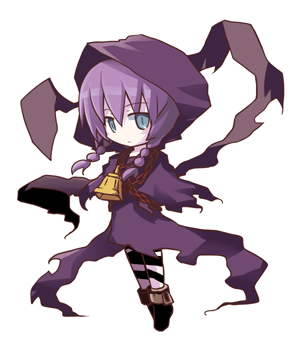 dorua (dollar), curse maker, curse maker 2, atlus, etrian odyssey, lowres, 1girl, braid, capelet, female focus, hood, purple hair, solo