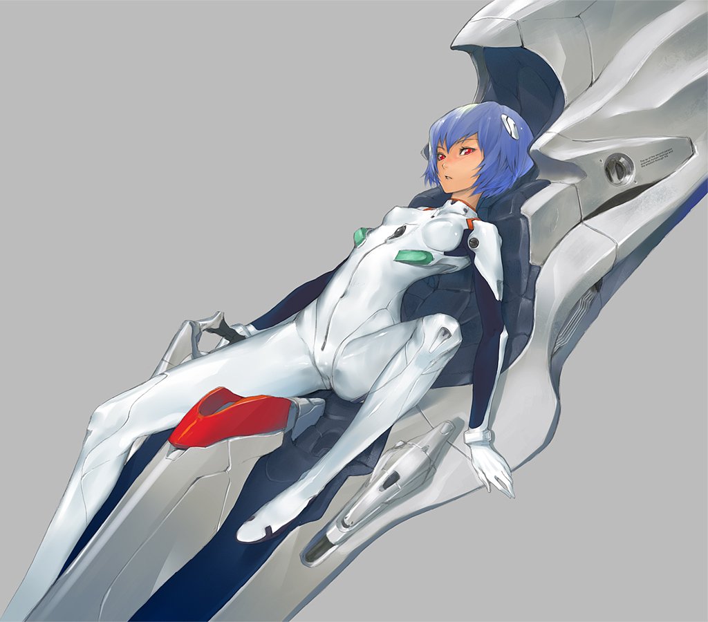 redjuice, ayanami rei, neon genesis evangelion, md5 mismatch, resolution mismatch, source larger, 1girl, blue hair, breasts, cockpit, entry plug, female focus, interface headset (evangelion), long legs, mecha, mecha pilot suit, plugsuit (evangelion), red eyes, robot, science fiction, short hair, small breasts, solo, spread legs