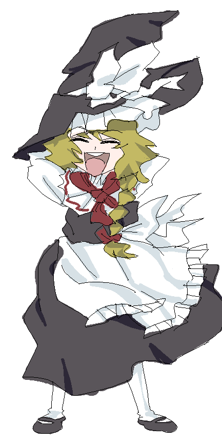 oisin, kirisame marisa, touhou, bad id, bad pixiv id, 1girl, black hat, blonde hair, braid, dress, female focus, full body, hat, simple background, smile, solo, white background, witch, witch hat
