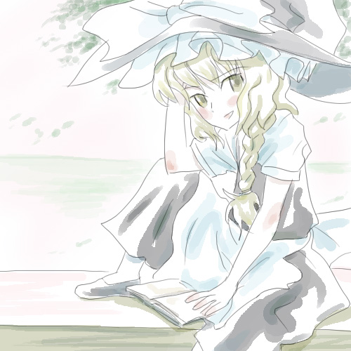 oisin, kirisame marisa, touhou, bad id, bad pixiv id, lowres, 1girl, blonde hair, female focus, hat, pale color, solo, witch, witch hat