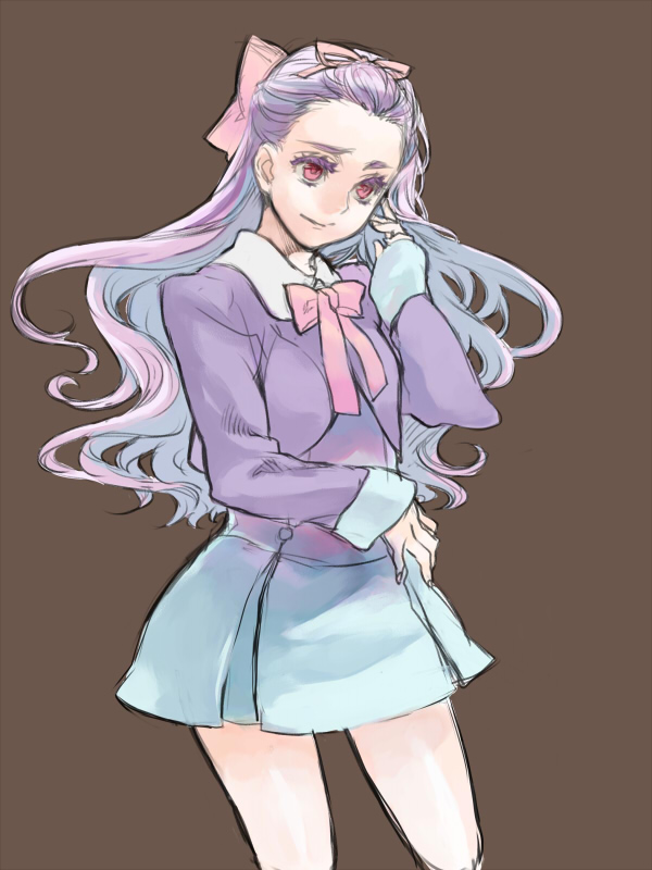 chimari, marui (koedame), milk (yes! precure 5), milky rose, mimino kurumi, precure, yes! precure 5, yes! precure 5 gogo!, 00s, 1girl, blue skirt, female focus, long hair, purple hair, red eyes, school uniform, serafuku, skirt, solo