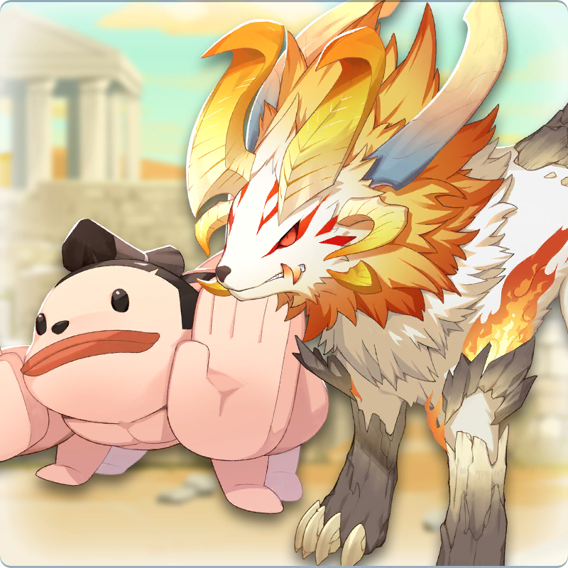 tiger (monster farm), line: monster farm, monster farm, official art, arrowhead (monster farm), horns, monster, multiple horns, sumo, sumopion (monster farm), yashigami (monster farm)