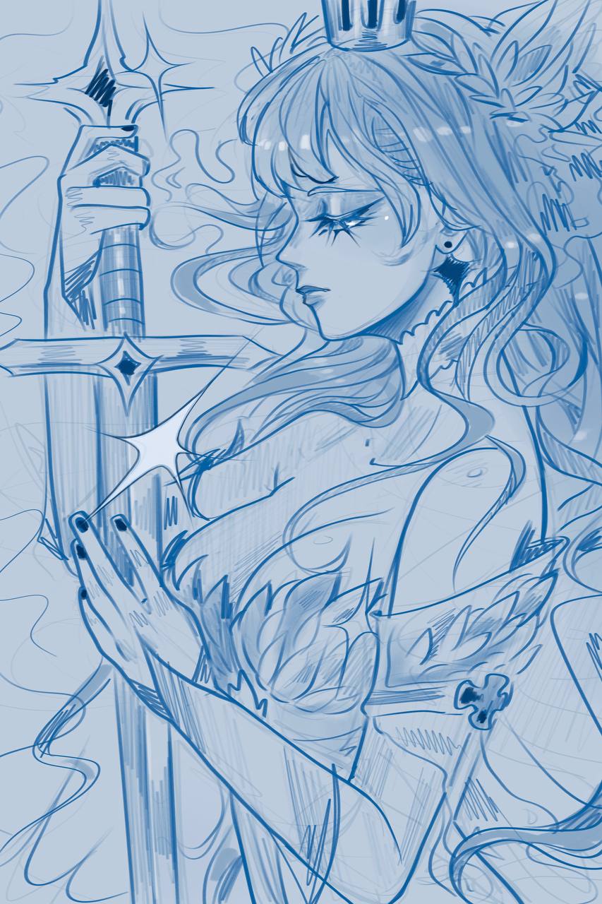 noelle silva, black clover, 1girl, avril xx, breasts, cleavage, earrings, holding, holding sword, holding weapon, jewelry, large breasts, long hair, solo, sword, weapon
