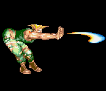 guile, street fighter, street fighter ii (series), commentary, english commentary, lowres, 1boy, bent over, blonde hair, gohbilly, green pants, green tank top, male focus, muscular, pants, pixel art, solo, sonic boom (street fighter), tank top