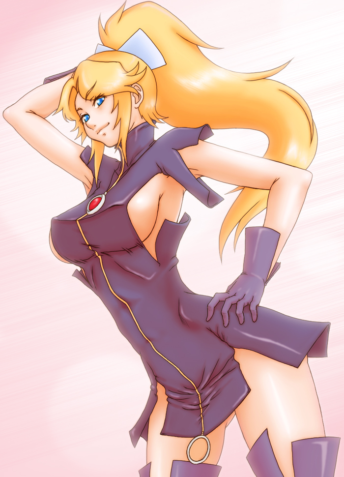 acid (acid-field), acid (artist), serena (giniro no olynssis), giniro no olynssis, bad id, bad pixiv id, 00s, 1girl, blonde hair, blue eyes, boots, breasts, female focus, ponytail, sideboob, solo, thighhighs, thighs
