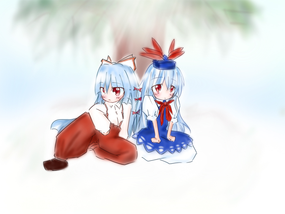 fujiwara no mokou, kamishirasawa keine, touhou, 2girls, female focus, hair between eyes, multiple girls, red eyes