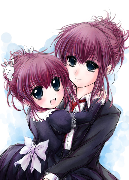 mwo, chikage (sister princess), sister princess, 00s, dress, dual persona, hug, time paradox