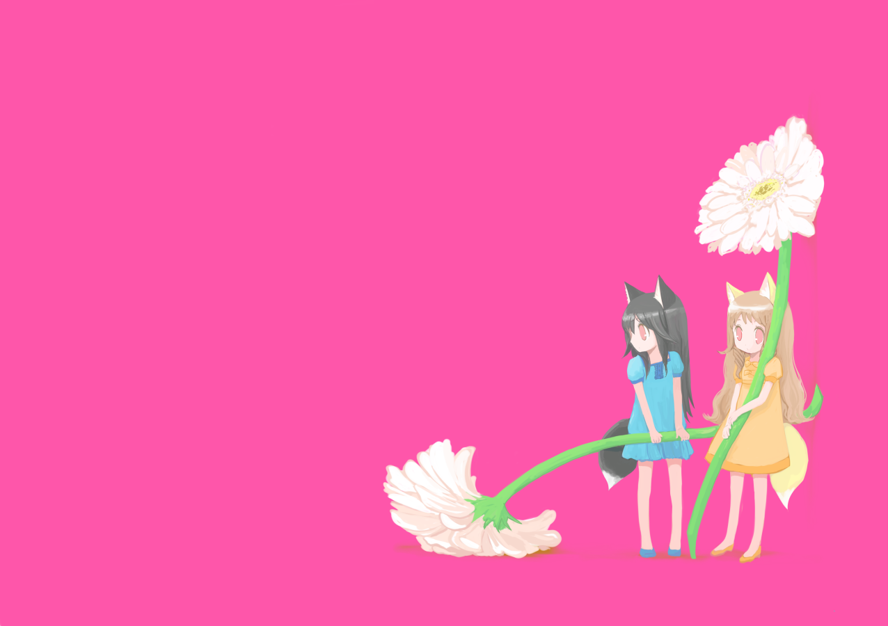 yusorate, original, bad id, bad pixiv id, animal ears, black hair, dress, flower, long hair, mini person, minigirl, pink eyes, tail