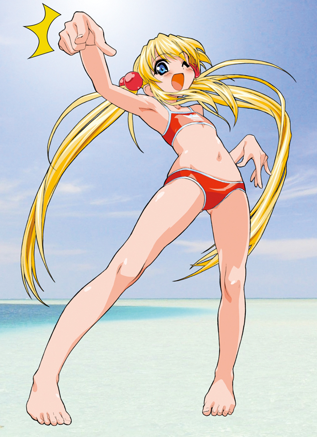 tagme, barefoot, bikini, flat chest, red bikini, solo, swimsuit, twintails
