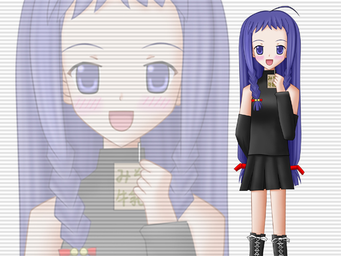 ayase yue, mahou sensei negima!, 00s, 1girl, ahoge, blush, braid, drinking straw, elbow gloves, female focus, gloves, juice box, long hair, open mouth, purple hair, skirt, smile, solo, twin braids, zoom layer
