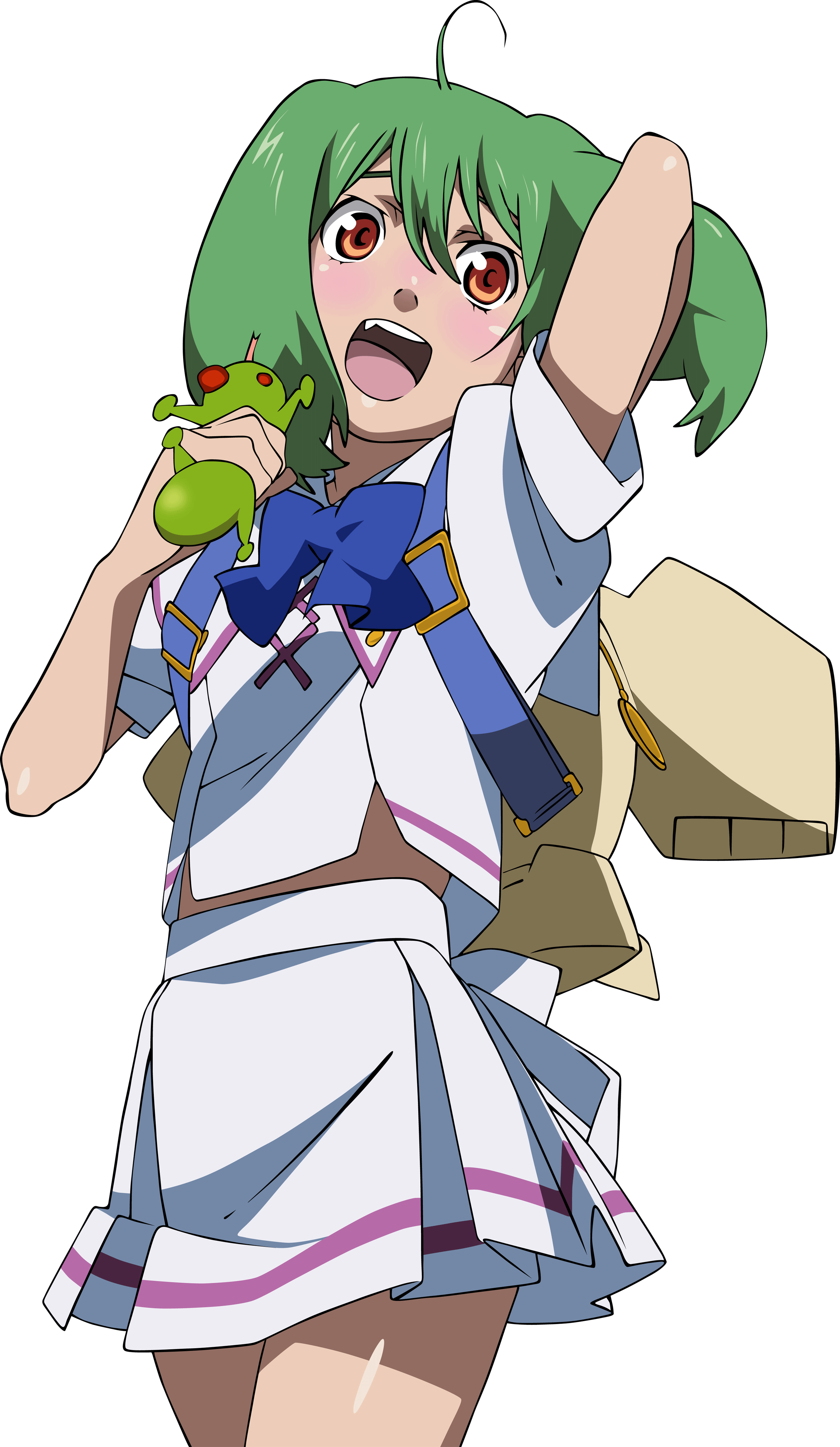 ranka lee, macross, macross frontier, absurdres, derivative work, highres, vector trace, 00s, 1girl, blush, cowboy shot, female focus, green hair, looking at viewer, solo