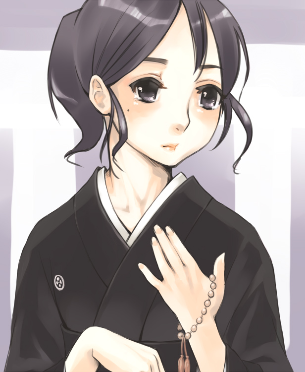 gk, bad id, bad pixiv id, tagme, black eyes, black hair, japanese clothes, kimono, solo