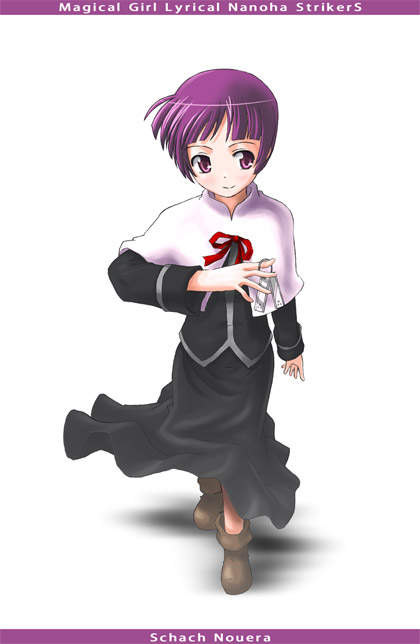 schach nouera, lyrical nanoha, mahou shoujo lyrical nanoha, mahou shoujo lyrical nanoha strikers, 00s, purple eyes, purple hair, short hair, solo