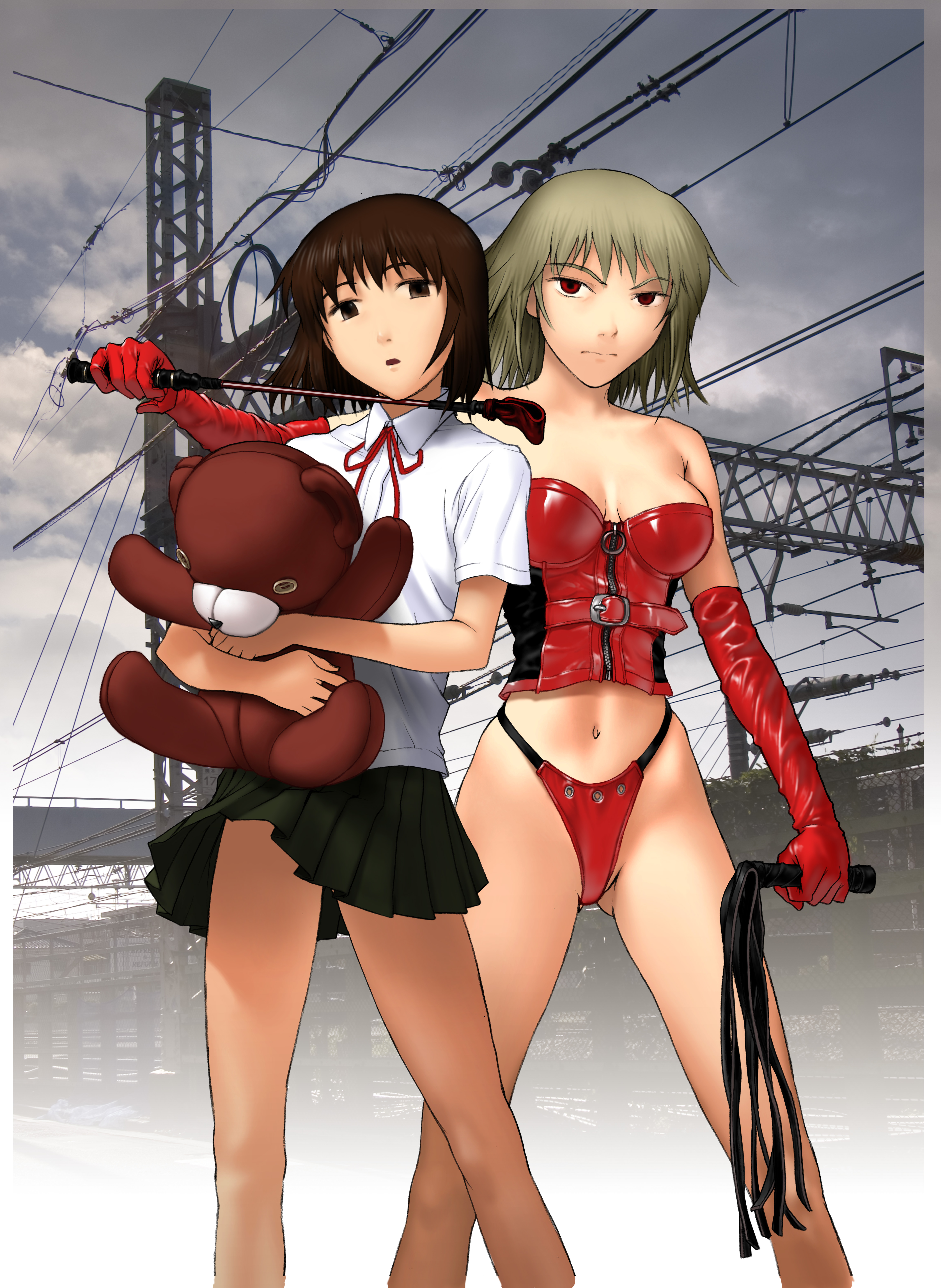 saiki misaki, teizokurei daydream, absurdres, highres, 00s, dominatrix, stuffed animal, stuffed toy, teddy bear, whip