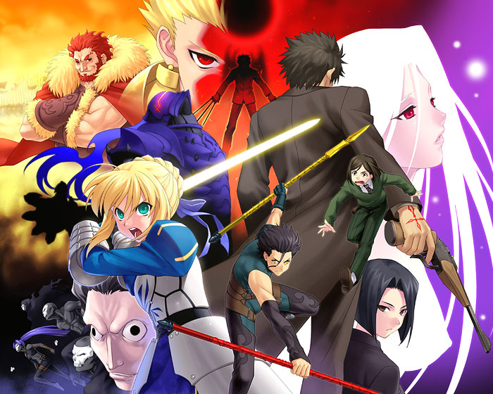 zen, artoria pendragon (fate), assassin (fate/zero), berserker (fate/zero), diarmuid ua duibhne (fate), diarmuid ua duibhne (lancer) (fate), gilgamesh (fate), gilles de rais (caster) (fate), gilles de rais (fate), hisau maiya, irisviel von einzbern, iskandar (fate), kotomine kirei, kotomine kirei (fate/zero), saber (fate), waver velvet, fate/stay night, fate/zero, fate (series), 00s, 3girls, 6+boys, black keys (type-moon), blthompson/center g2 contender, break-action pistol, coat, command spell, gae buidhe (fate), gae dearg (fate), gun, handgun, iskander, multiple boys, multiple girls, pistol, polearm, rifle-caliber handgun, rifle-caliber pistol, spear, thompson/center contender, trench coat, weapon