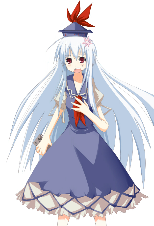 hono (whitesnow), whitesnow, kamishirasawa keine, touhou, 1girl, albino, female focus, flower, hat, long hair, open mouth, red eyes, simple background, solo, white background, white hair