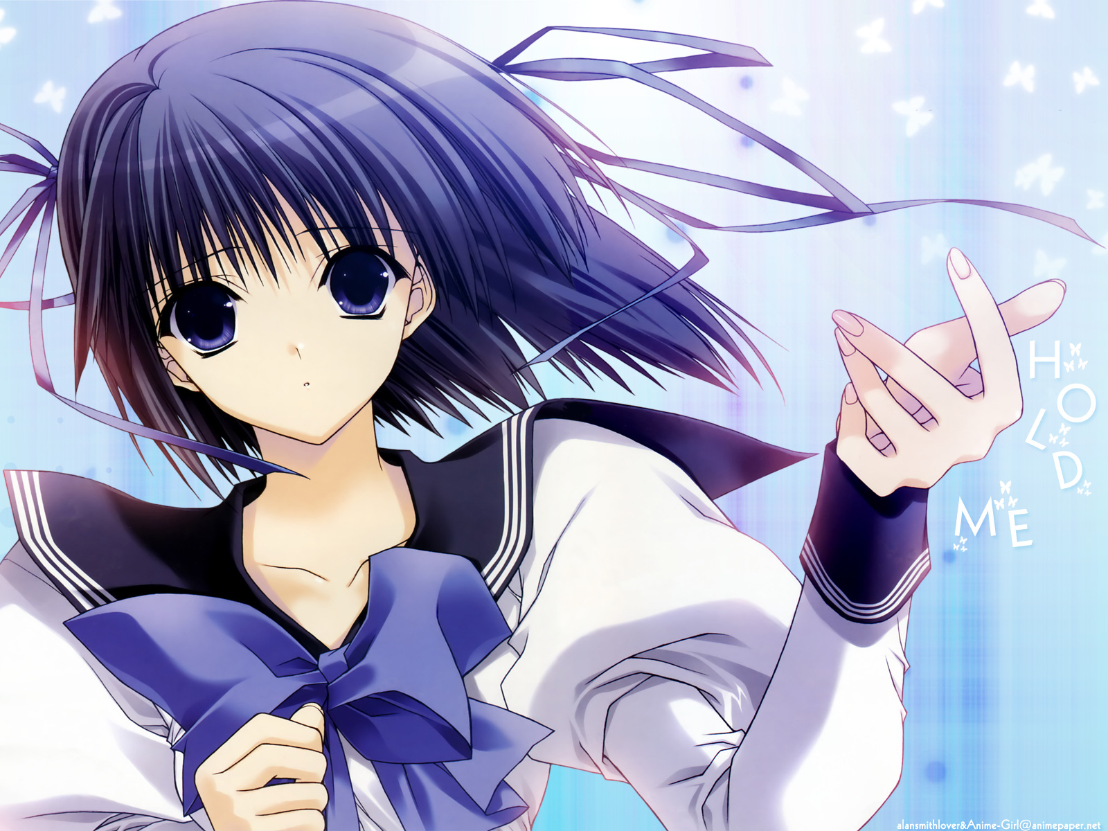 suzuhira hiro, highres, blue eyes, purple eyes, purple hair, school uniform, serafuku, short hair, solo