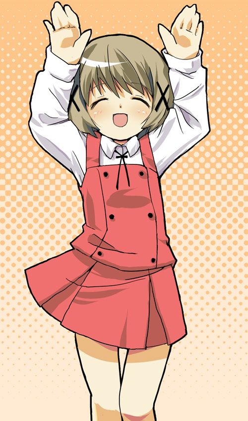 noni, yuno (hidamari sketch), hidamari sketch, 00s, 1girl, caramelldansen, female focus, school uniform, solo, yamabuki high school uniform