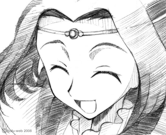 gofu, sumeragi kaguya, code geass, traditional media, 00s, crown, greyscale, hat, monochrome, sketch, smile, solo, tiara