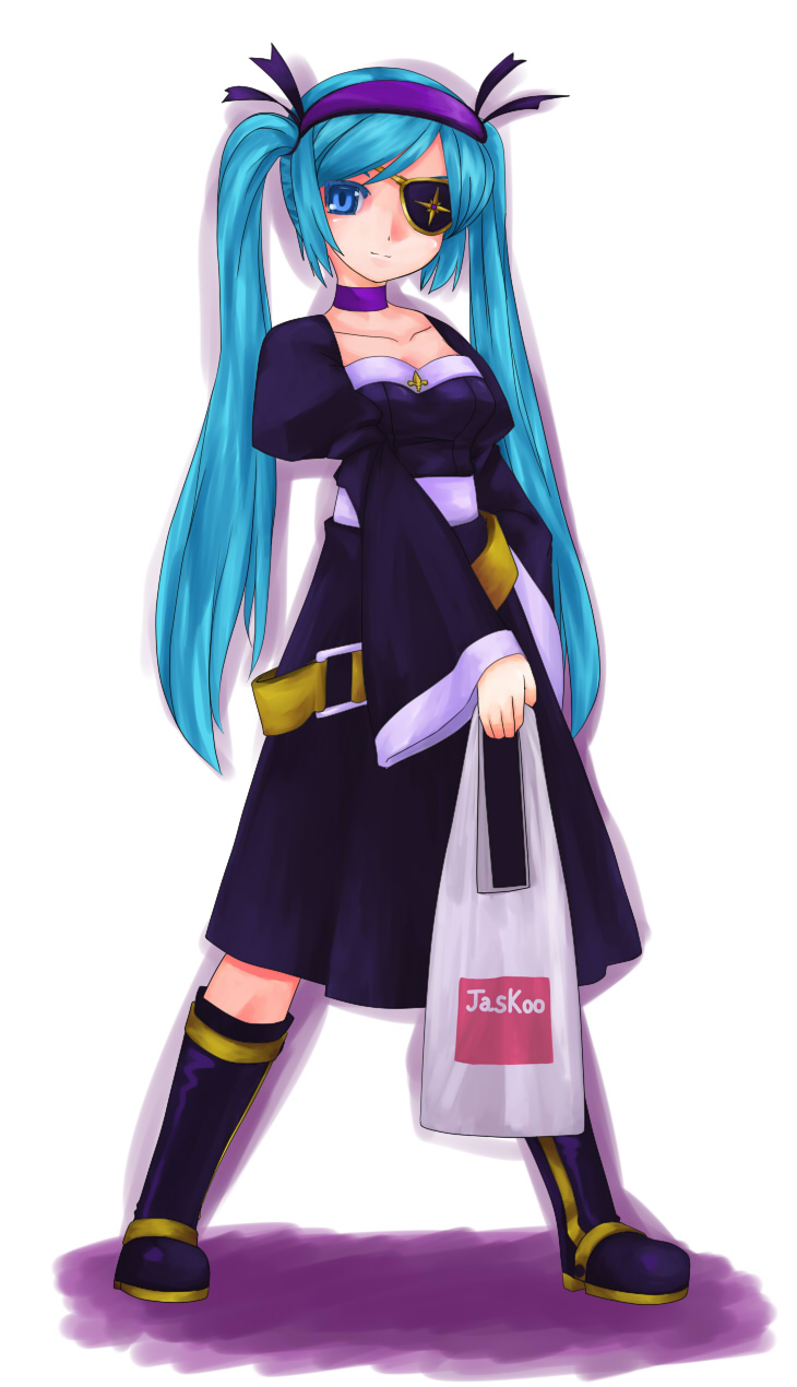 ktsecond, nahashi lucia, venus versus virus, bad id, bad pixiv id, highres, 00s, blue eyes, blue hair, choker, eyepatch, solo, twintails