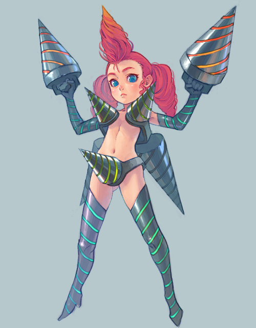 weno, armor, blue eyes, drill, drill hair, red hair, simple background, solo, twin drills