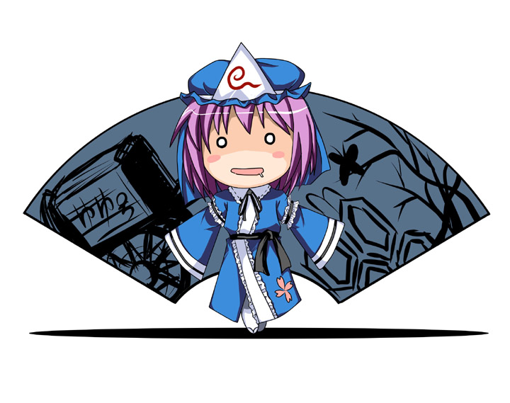 qoo, saigyouji yuyuko, touhou, 1girl, chibi, female focus, hat, solo